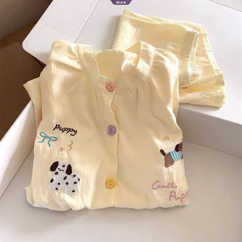 Bộ đồ ngủ Dachshund hoạt hình dễ thương Nữ mùa hè 2025 Quần Short ngắn tay mới Bộ đồ mặc nhà Nhật Bản [BL]
