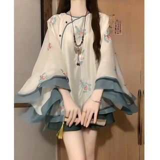 Mới Phong Cách Trung Quốc Phù Hợp Với Cổ Điển Phong Cách Trung Hoa Nữ Tính Hàng Đầu Zen Hai Mảnh Bộ Mùa Hè Cao Cấp Viền Váy In-la