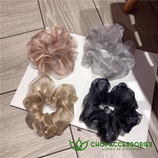 Dây buộc tóc vải bồng bềnh Chồi accessories, scrunchies bản lớn voan lưới ánh nhũ tiểu thư nhẹ nhàng 18CM K342