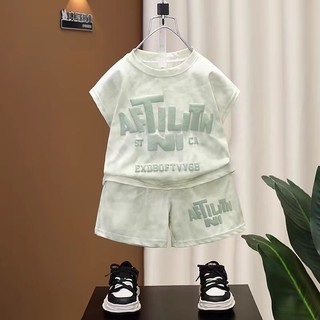 Bộ Đồ Bé Trai Mùa Hè - Áo Ba Lỗ In Chữ Phong Cách + Quần Short Màu Loang Cá Tính