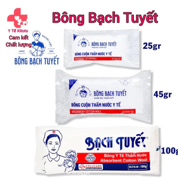 Bông gòn Bạch Tuyết y tế gói 25g, 45g,100g. Dùng chăm sóc cá nhân và chăm sóc y tế, y tế kitoto có ship hỏa tốc hcm.