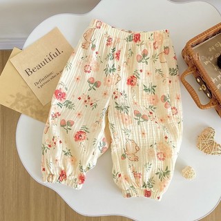 Quần chống muỗi mới cho bé gái mùa hè, quần dài rộng rãi họa tiết hoa cho trẻ em, quần dài mềm mại thoáng khí cho bé