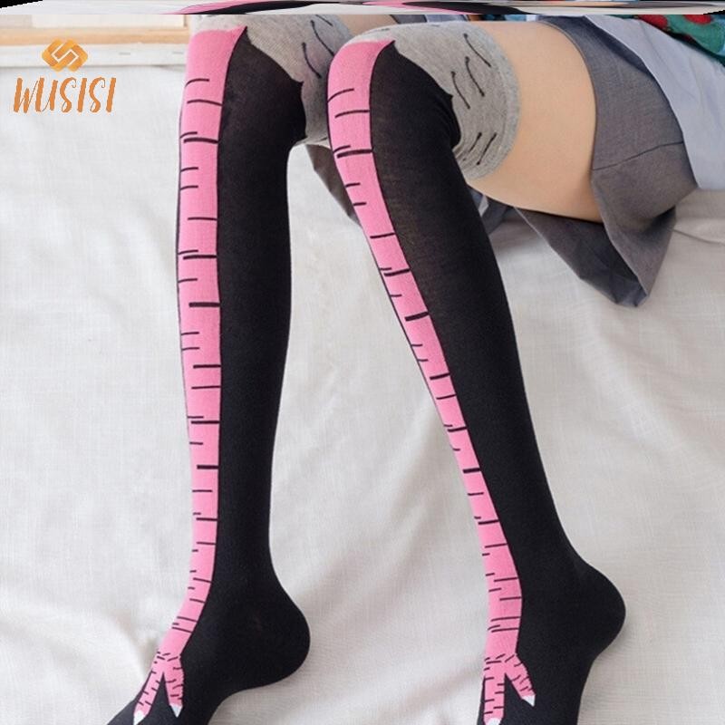 [WUSISI] Tất Chân Gà Chân Nữ Trên Đầu Gối Tất Dài Hoạt Hình Ngộ nghĩnh Cotton Gà Móng Vuốt Nữ 3D In Đùi Tất Cao MỚI