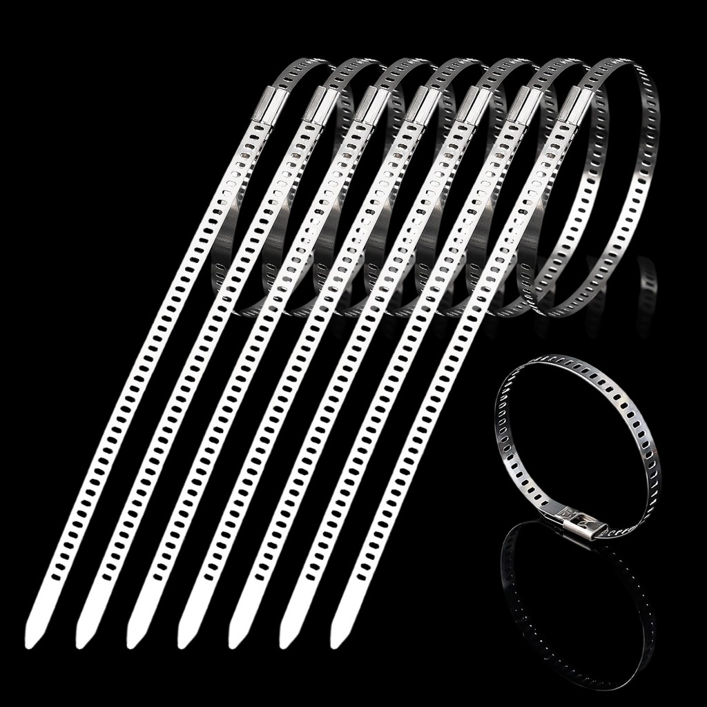 Dây buộc cáp bằng thép không gỉ 5 kích cỡ (150-400mm) Cấp công nghiệp hạng nặng, Dây buộc dây chống gỉ để bảo vệ cáp / ống, Gói 10 chiếc