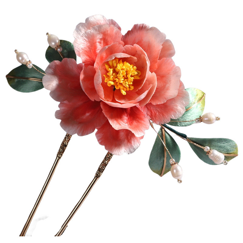 Mới Phong Cách Trung Quốc Không Duy Trì Lụa Nhung Hoa Kẹp Tóc Hoa Mẫu Đơn Hồng Hanfu Sườn Xám Mũ Đội Đầu Nữ Cổ Điển Phong Cách Cung Điện Trung Quốc Phụ Kiện Tóc Hoa Lớn Kẹp Tóc Làm Bằng Tay