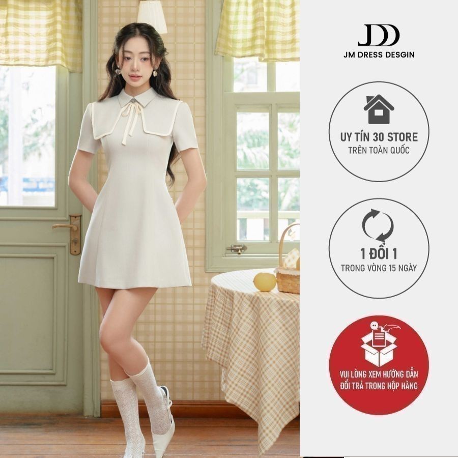 Ảnh Đầm cổ đức bung vạt đính nơ cổ 1S91.2408K, váy dầm công sở kiểu dáng thanh lịch nữ tính thiết kế bởi JM Dress Design 1
