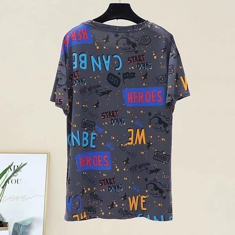 Áo thun ngắn tay nữ dáng rộng mùa hè béo mm Plus Size Cover Belly Top Quần áo nữ