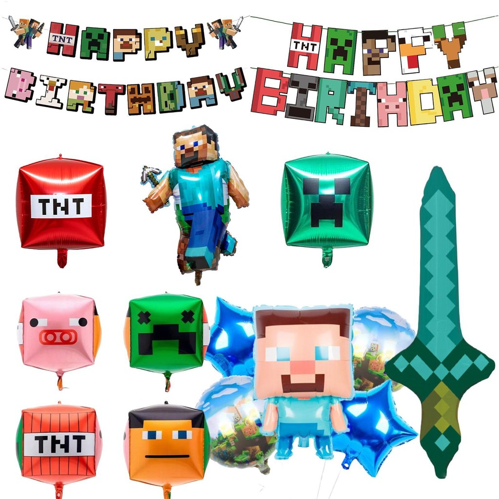 Bóng bay bằng lá Minecraft Hình dạng đặc biệt Bóng bay sinh nhật Đạo cụ cho trò chơi Đồ dùng trang trí dự tiệc theo chủ đề greiwe2vn
