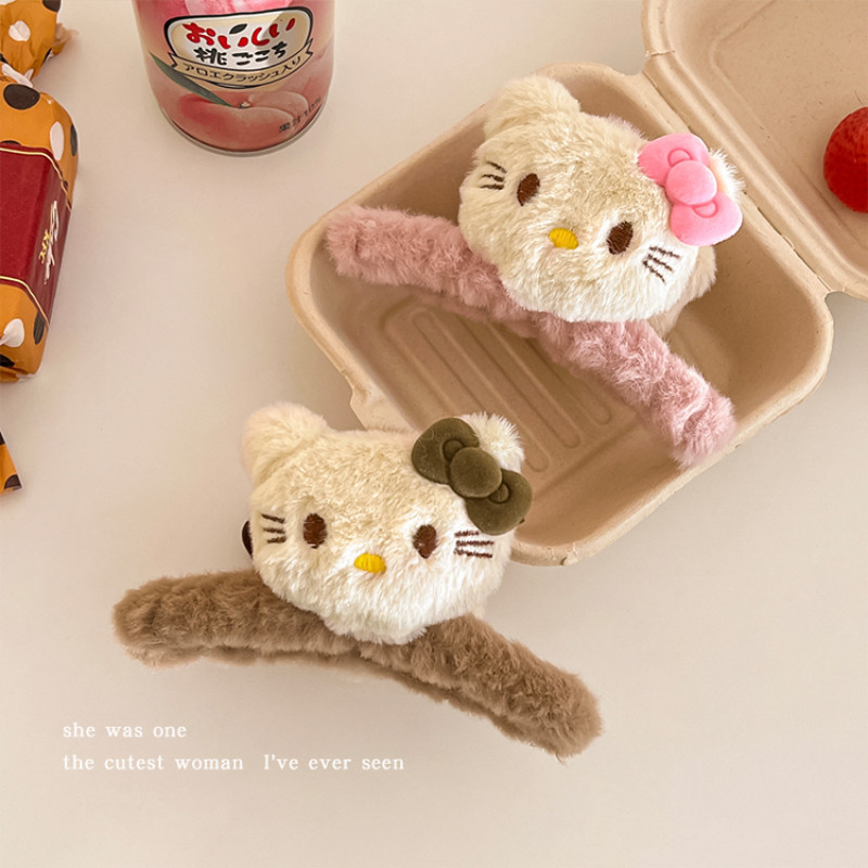 Kẹp Tóc Lông Nhung Gấu Hello Kitty Sanrio Xinh Xắn Phụ Kiện Tóc Empoli
