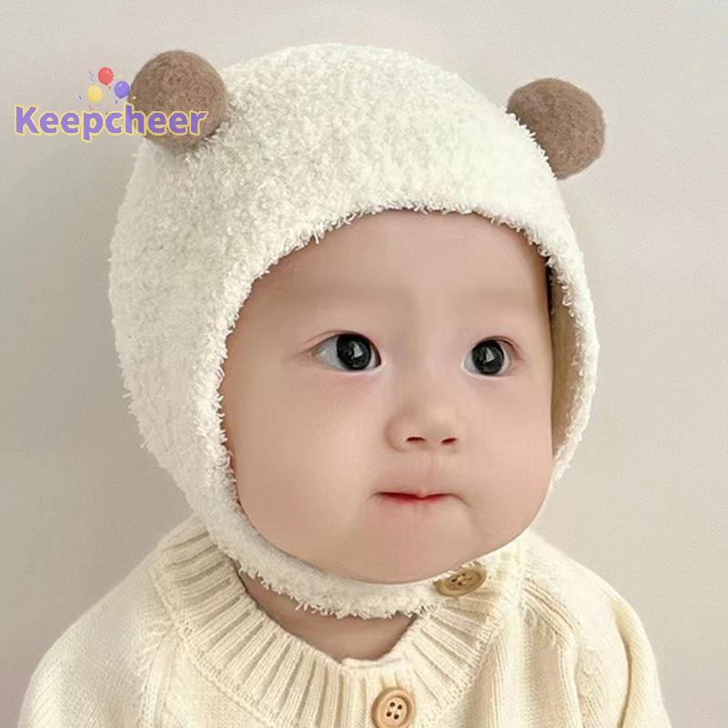 [Keepcheer] Mũ bé hình gấu Pom dễ thương 2024 Thu đông Mũ beanie cho bé gái Mũ bảo vệ tai bé trai Mũ beanie dày mềm mại [Mới]