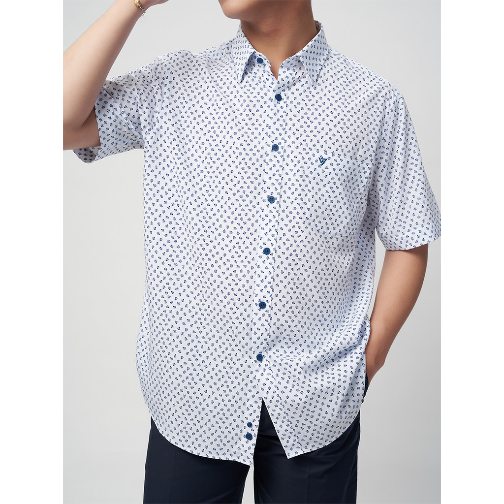 Sơmi ngắn tay vạt tròn VIETTIEN vải sợi hoa hồng phom regular VT00000208