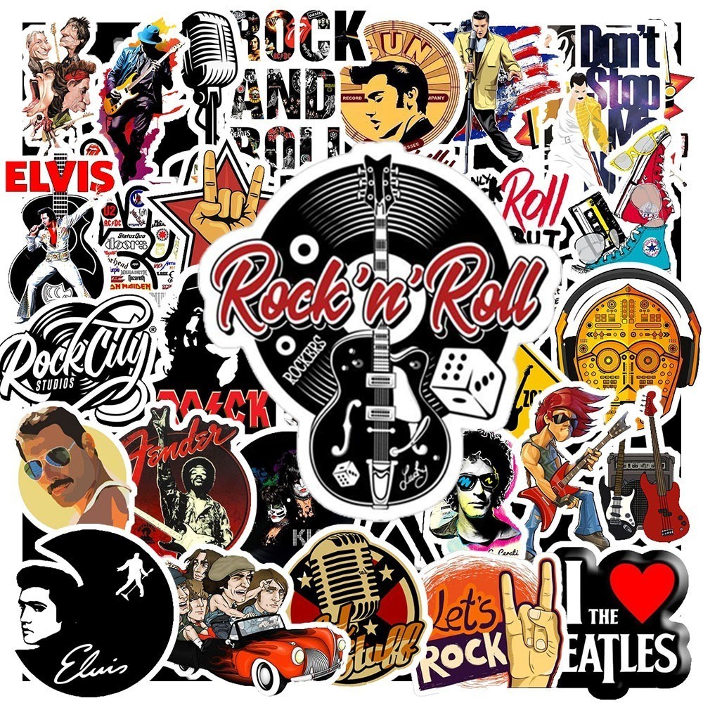 Hộp 50 Nhãn Dán Hình BĂNG NHẠC ROCK BAND – Decal Trang Trí Xe - Điện Thoại - Nón Bảo Hiểm Chống Nước