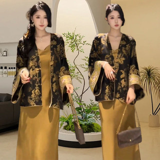Đơn / Bộ Đồ Mùa Thu Cao Cấp Phong Cách Trung Hoa Phong Cách Trung Hoa Áo Khoác Sang Trọng Thời Trang + Đầm Bộ Đồ Hai Mảnh 24.12.10