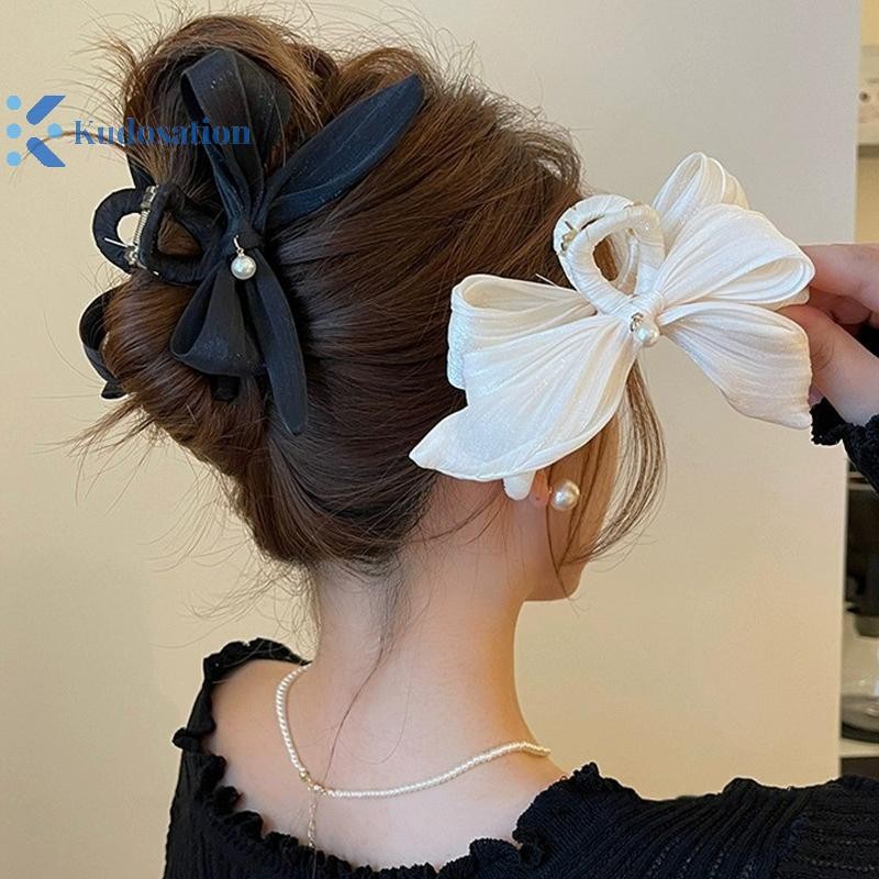 Kudosation Pháp Ngọc Trai Nơ Xếp Ly Kẹp Tóc Nữ Hàn Quốc Thanh Lịch Kẹp Phụ Kiện Tóc