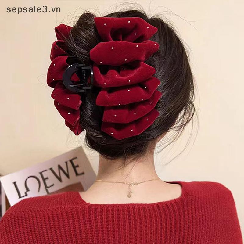 # VN # 1 Kẹp Tóc Nơ Nhung Đỏ Đen Dành Cho Nữ Công Chúa Lấy Móng Vuốt Tóc Mũ Đội Đầu Kẹp Tóc Lớn Phụ Kiện Tóc Bé Gái.