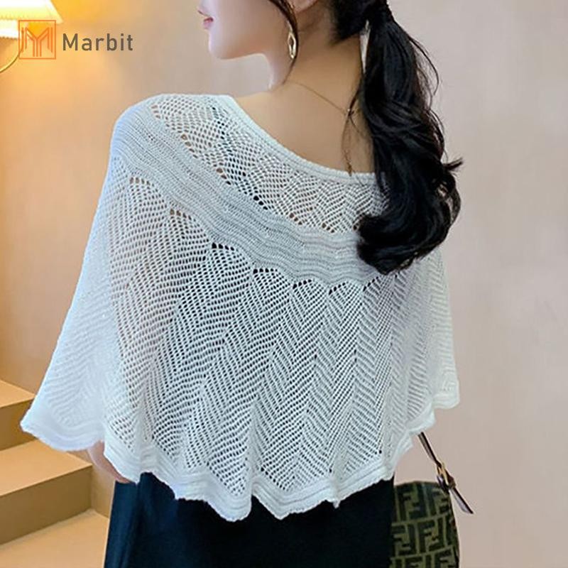 Marbit Nữ Dệt Kim Rỗng Khăn Choàng Khăn Choàng Mùa Hè Thu Đông Nữ Thanh Lịch Chống Nắng Áo Choàng Smock Mới