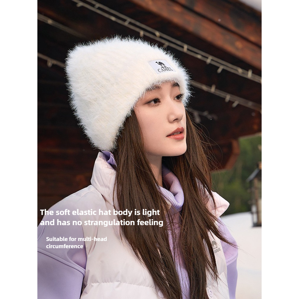 Ảnh Camel CROWN Lông Dệt Kim Mũ Nữ Giả Lông chồn Chống Lạnh Bịt Tai Dày Mũ Ấm Áp 4