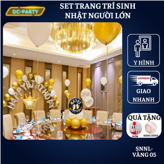 Set trang trí sinh nhật người lớn kiểu hàng quốc màu vàng SNNL-VÀNG 05, Bóng bay trang trí sinh nhật cho bé trai bé gái