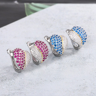 Châu Âu Mỹ ins Phong Cách Mới Màu Kim Cương Tình Yêu Hình Trái Tim Đỏ Bông Tai Corundum Nữ