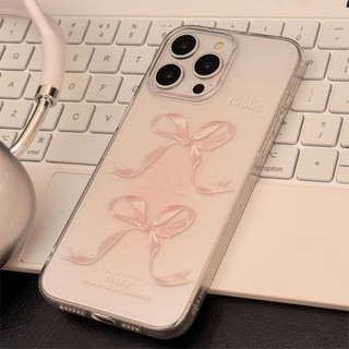 [Sheren] Vỏ iPhone nơ màu hồng ngọt ngào 14 trong suốt iphone15promax Silicone 11 Vỏ bảo vệ chống sốc