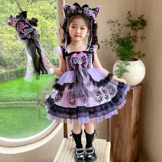 Cô Gái Trang Phục Cô Gái Kuromi Gothic Đầm Bé Gái Công Chúa Đầm Trẻ Em Trình Diễn Đầm Mùa Hè Gạc Đầm