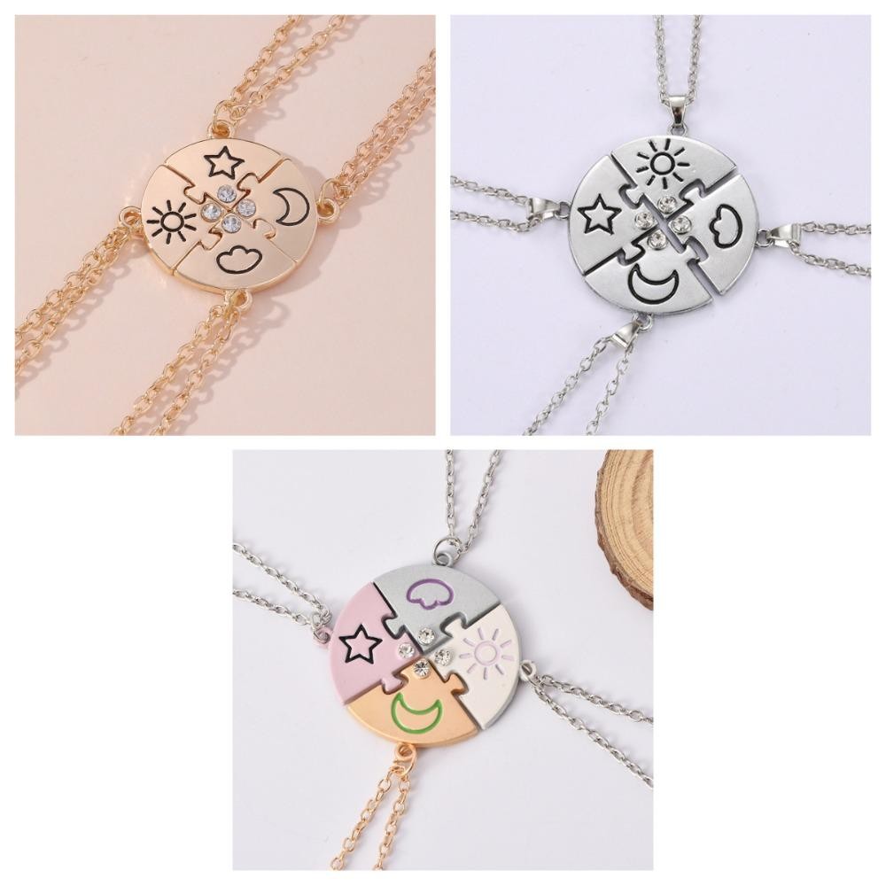 LACYES 4 cái/bộ Bộ trang sức Vòng cổ ghép hình kim cương giả BFF, mặt trời-mặt trăng-mây-sao, sáng tạo nhiều màu