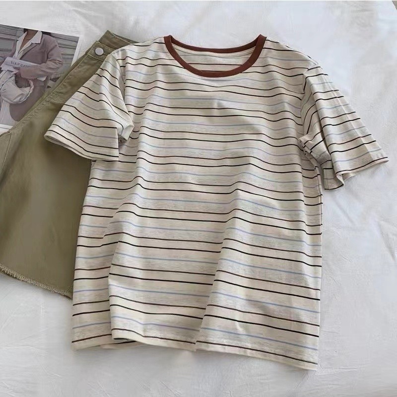 Áo thun Cotton sọc đơn giản dành cho nữ mùa hè mới 250512