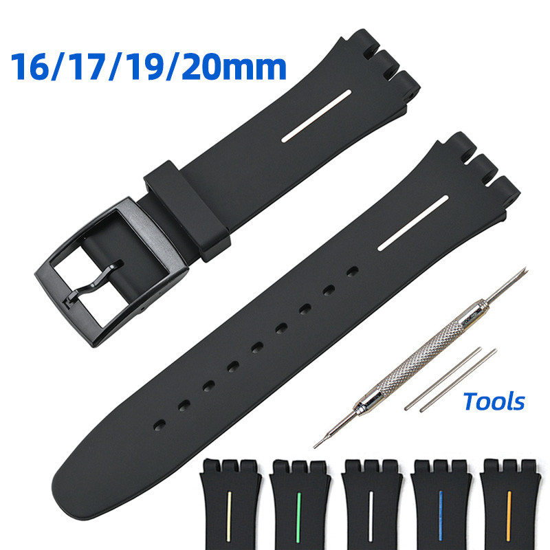 Dây đồng hồ silicon thay thế cho Swatch 16mm/17mm/19mm/20mm, nhiều màu, phù hợp nam nữ