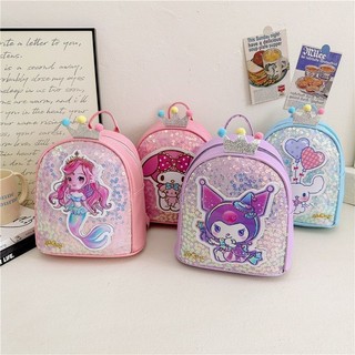 2025 Kuromi Sequin Ba Lô Cho Bé Gái Túi Ăn Nhẹ Hoạt Hình Dễ Thương Cho Du Lịch Mầm Non Và Đi Học