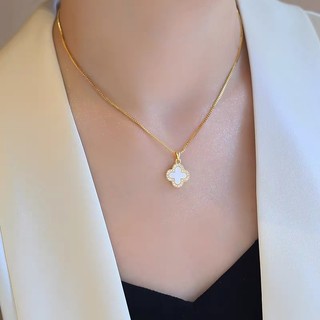 Vòng Cổ Cỏ Bốn Lá Đen Trắng Dát Kim Cương Nữ Vòng Cổ Thời Trang Thanh Lịch Ánh Sáng Sang Trọng Xương Đòn Dây Chuyền