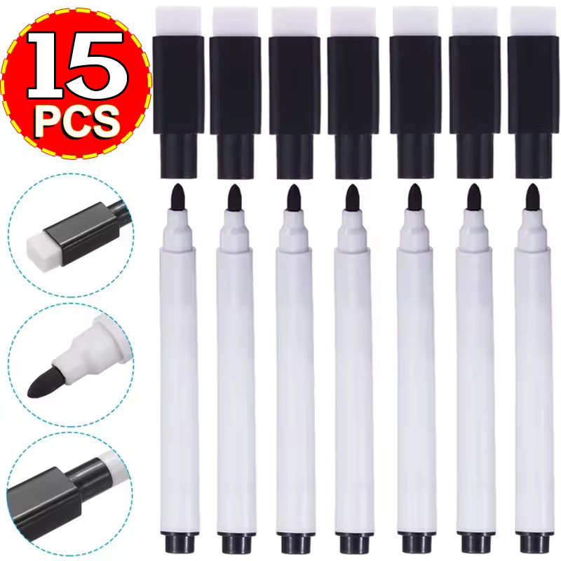 Bút xóa khô có tẩy nỉ đính kèm - Đầu chống mài mòn 0,5mm, Lưu lượng mực mịn cho bảng trắng, Tùy chọn gói 5 / 10 / 15, Bộ đánh dấu nhựa 11,5cm di động
