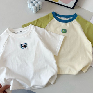 Áo phông ngắn tay bé trai bé gái cotton in hoa tay lỡ phối màu dễ thương cho bé mùa hè