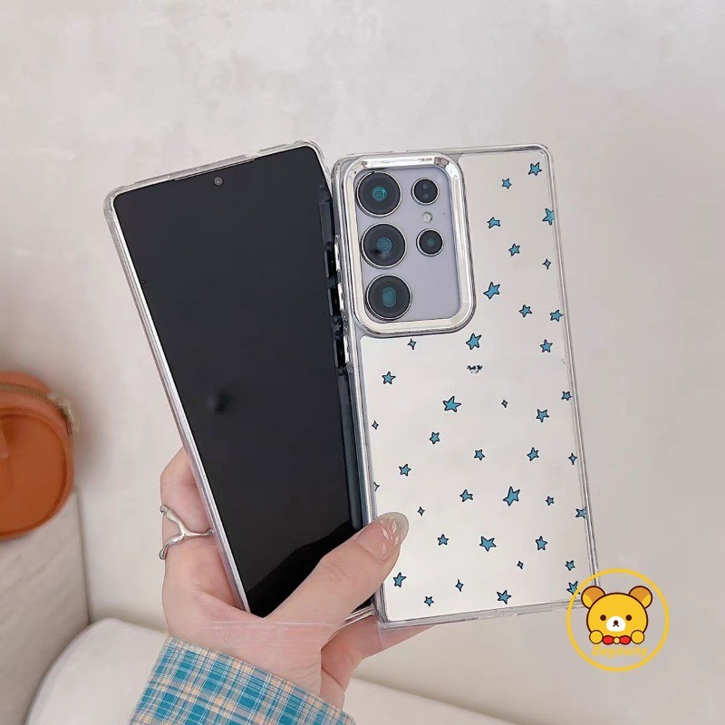 Ốp Điện Thoại Gương Ngôi Sao Sang Trọng Cho Samsung Galaxy S25 Edge S24 S23 S22 S21 S10 Plus S20 FE F55 F14 C55 M55 M52 M34 M32 M22 F22 M14 A22 Vỏ Mềm Chống Rơi Trái Tim Tình Yêu Dễ Thương