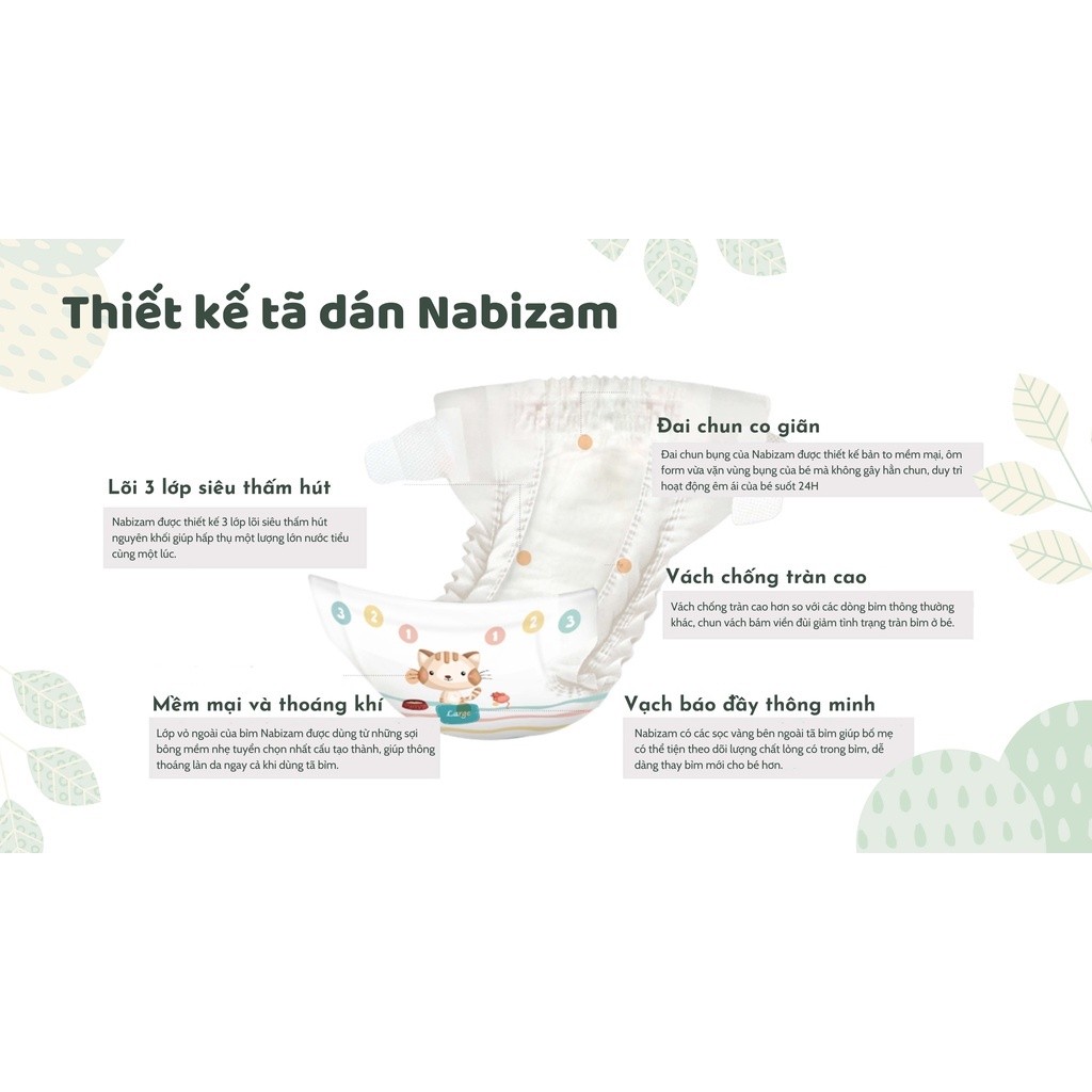 Ảnh Combo 4 Bịch Tã/Bỉm Cho Bé NABIZAM Êm Mỏng Chống Hăm Đủ Size Cho Bé Từ 3kg Đến 25kg, 20-50 Miếng/Bịch 4