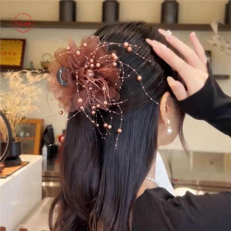 Diễu Hành Thời Trang Lưới Đen Hoa Nữ Đuôi Ngựa Kẹp Mũ Đội Đầu Tính Khí Hoa Tóc Móng Vuốt Mũ VN