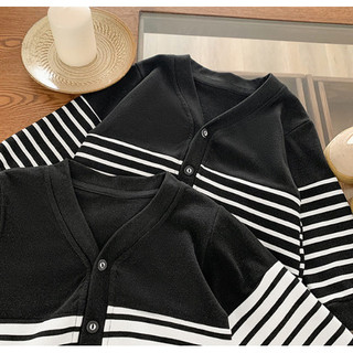 (6m-6Y) Áo len Cardigan cổ chữ V dành cho bé trai bé gái Áo len dệt kim dài tay Áo len sọc mùa xuân mùa thu