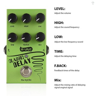 Hilivn) Bàn đạp hiệu ứng trễ đàn Guitar M-VAVE CẤP / CAO / THẤP / THỜI GIAN / F.BACK / MIX Bàn đạp hiệu ứng âm trầm đàn Guitar 2 băng tần EQ và tăng âm lượng với True Bypass DC 9V 6.35mm Giao diện đầu vào / đầu ra Elec
