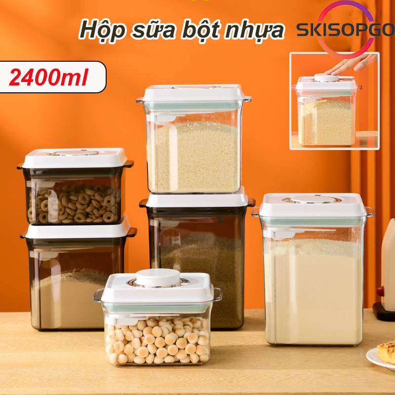 【SKISOPGO】Hộp Sữa Bột Nhựa Vuông Dáng，Hộp đựng ngũ cốc trong suốt，Hộp Đựng Sữa Bột Chống Ẩm，Hộp đựng đai ốc hình chữ n
