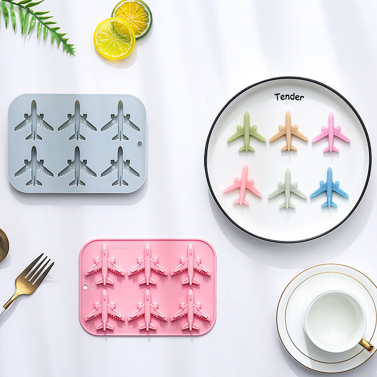 Máy bay mô hình 6 lỗ khuôn silicon fondant/socola/thạch cao/epoxy, dụng cụ nướng bánh DIY