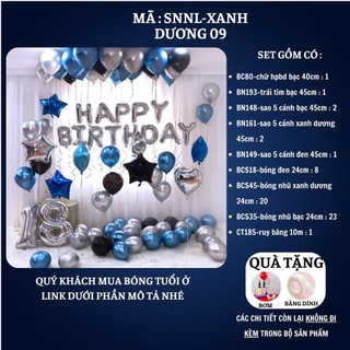 Set trang trí sinh nhật người lớn kiểu hàng quốc màu trắng đen SNNL-XANH DƯƠNG 09,Bóng bay trang trí sinh nhật cho bé