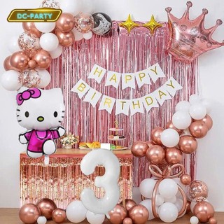 Set Bóng Trang Trí Sinh Nhật Tuổi Meo,tuổi Mão, thôi nôi, 12 con giáp cho bé gái - bé trai SNTE-RÈM HỒNG 3-HELLO KITTY