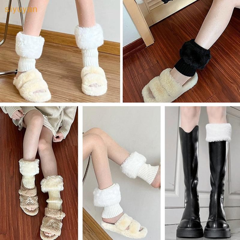 Siyuyan Thu Đông Ngắn Lật Sang Trọng Giữ Nhiệt Tất Boot Nữ Spice Girl Jk Gió Dệt Kim Len Legging Chân VN