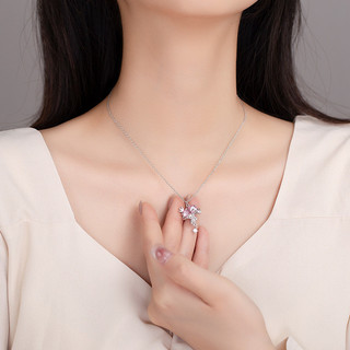 Dây chuyền bạc S925 pha lê hồng hình nơ, trái tim sang trọng nhẹ nhàng cho nữ S63