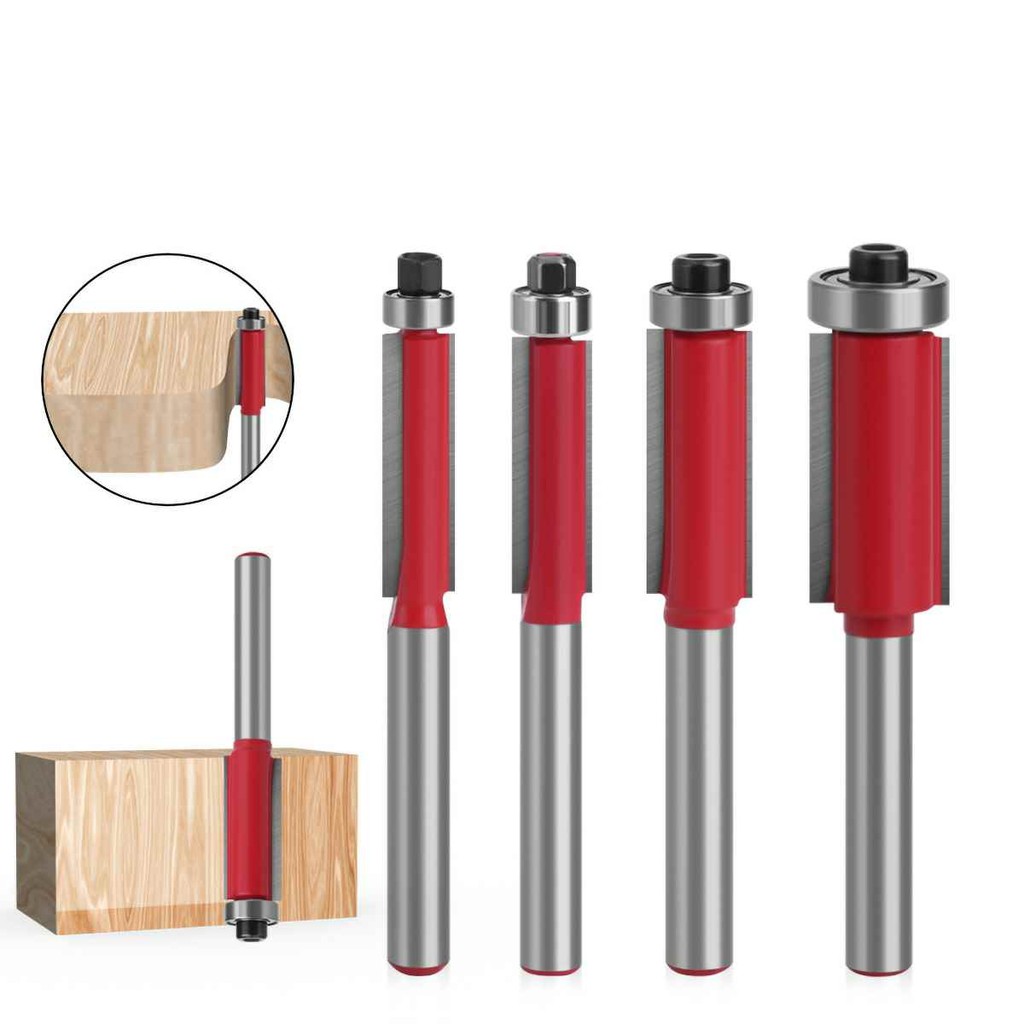 Mũi phay gỗ thẳng có bi mũi soi lấy nền Đỏ cốt 6.35mm