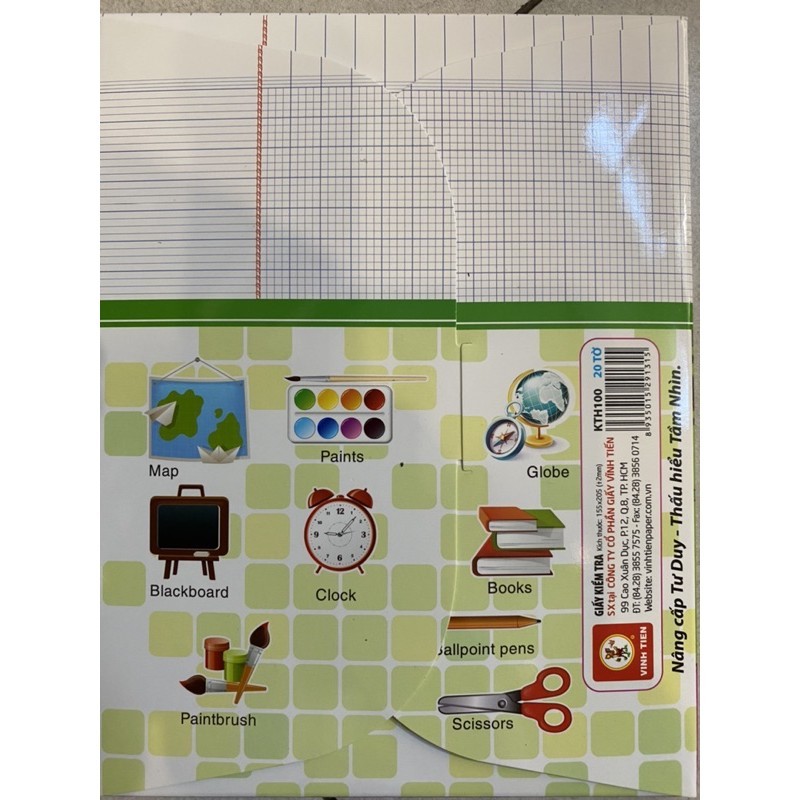 Tệp giấy kiểm tra định lượng 80gsm, kẻ 4 ô li ( 20 tờ)