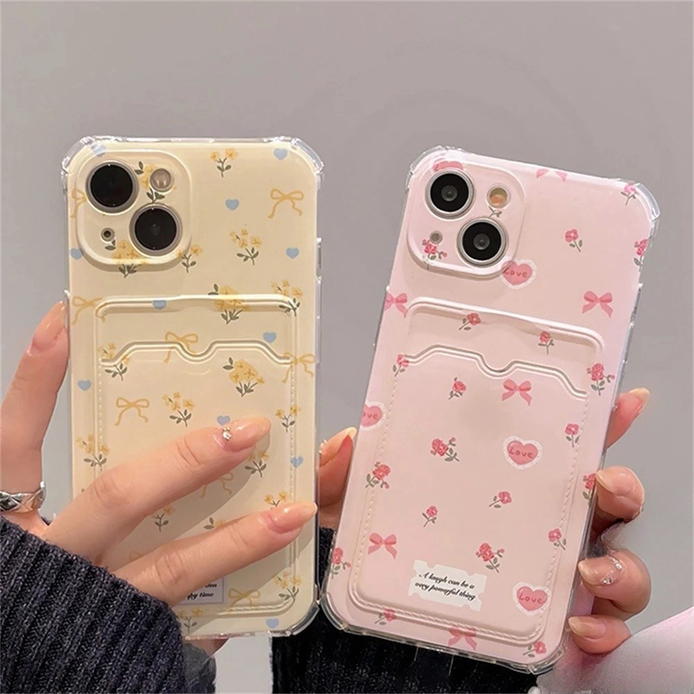 Nơ Hoa Dễ Thương Nhỏ Hồng Tím Hoa Ví Đựng Thẻ Dành Cho Samsung Galaxy S25 Plus S23 S24 S25 Ultra Ốp Lưng Hoa TPU Hoạt Hình Silicon Mềm Chống Sốc