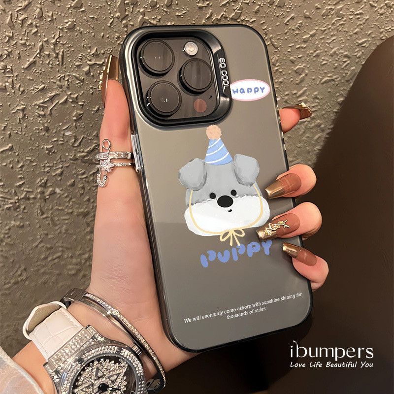 ibumpers Ốp Điện Thoại iPhone Dễ Thương Chúc Mừng Sinh Nhật Chó Con Họa Tiết Cho IPhone 16 15 14 12 13 11 Pro Max Ốp Lưng IMD Cứng Và Nhẵn
