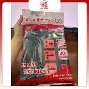 Ổ Cắm Điện Quang ECO 6 Lỗ Dây 5m – An Toàn, Chống Cháy