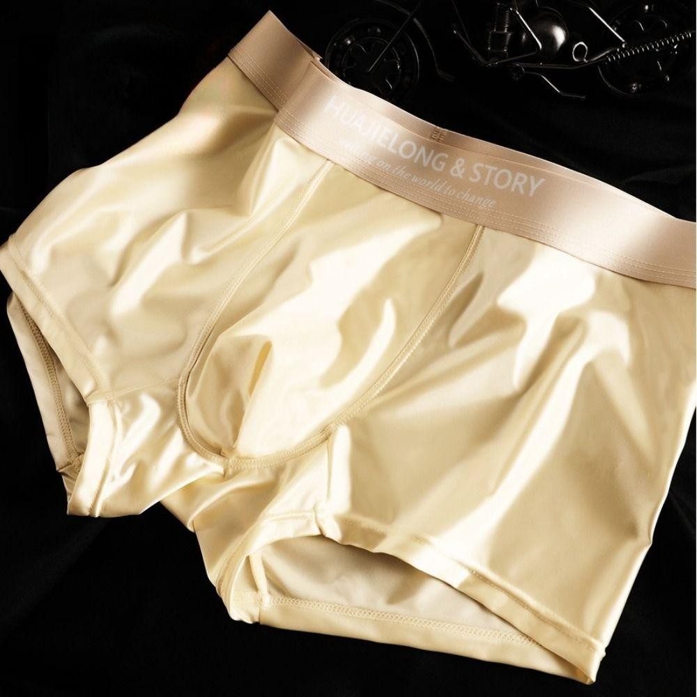 LACYES Satin Silk Boxer, Quần lót nam mỏng Ice Silk, lưng giữa, liền mạch, thiết kế đơn giản