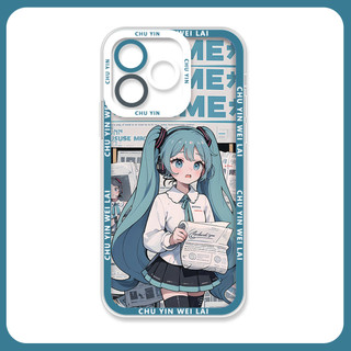 Ốp điện thoại Hatsune Miku cho iPhone16 / 15 / 14 / 13 / 12 / 11 / 16E / pro Max / X / 7 / 8 Vỏ mềm trong suốt di động khung màu ống kính trọn gói Vỏ bảo vệ chống sốc chống rơi